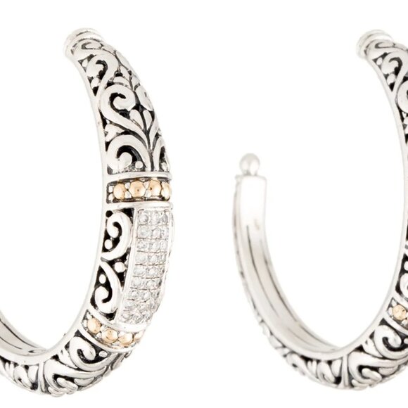 Effy Hematian Balissima 18k Gold & Sterling Silver Diamond Hoop Earrings - Picture 6 of 6